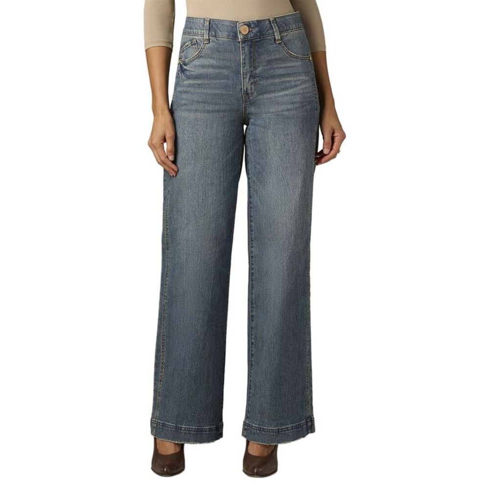 Wit & Wisdom Womens  Mid Blue Artisanal Gracie Skyrise Double Side Seam Wide Leg